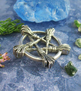 Brooms Besoms Pentacle Necklace Pendant Pentagram Wiccan Star White Witch Witchcraft Woman Pagan Wicca Witchy Unique Alchemy Gift Handle laying flat